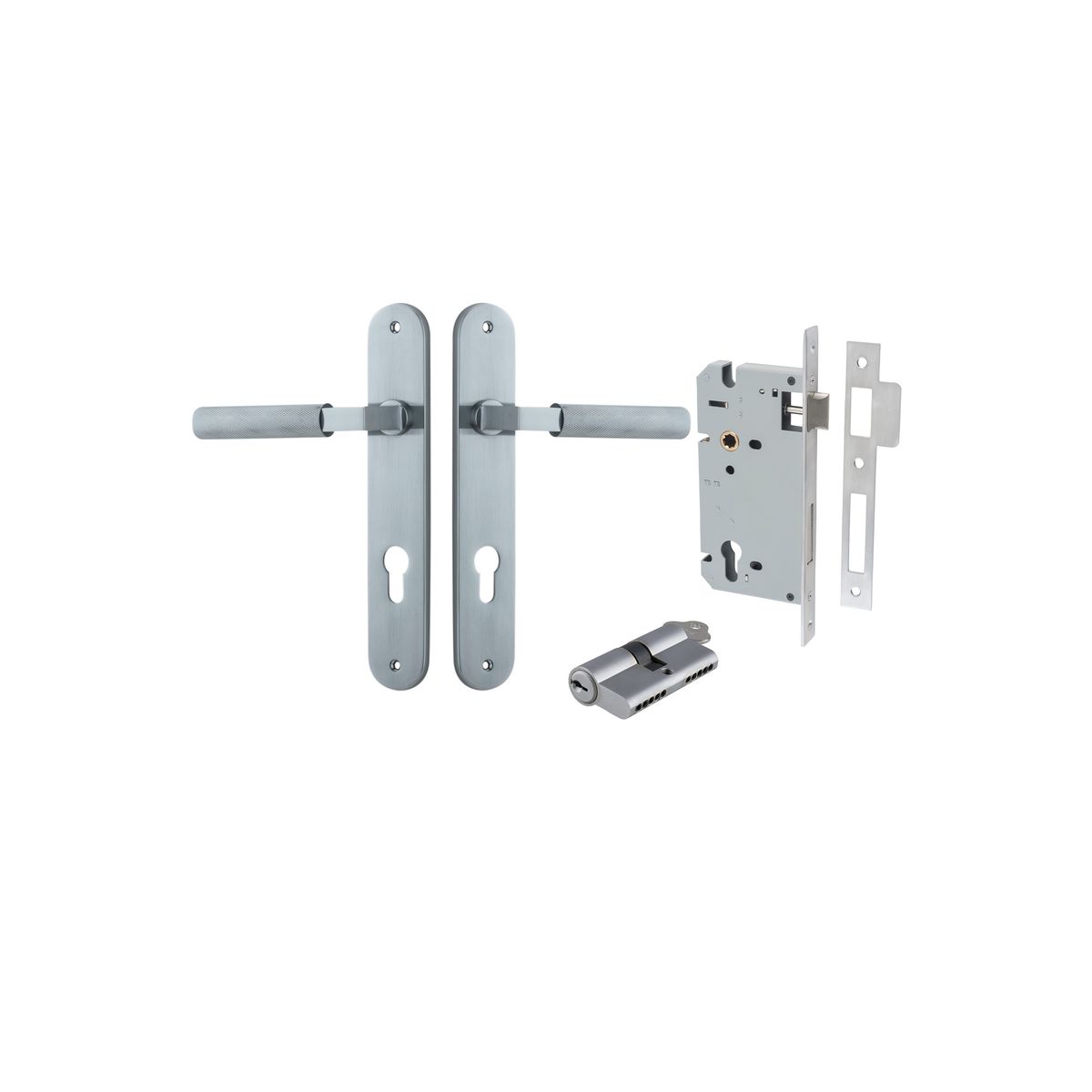 12268KENTR60KK - Brunswick Lever - Oval Backplate Entrance Kit with High Security Lock - Brushed Chrome - Entrance