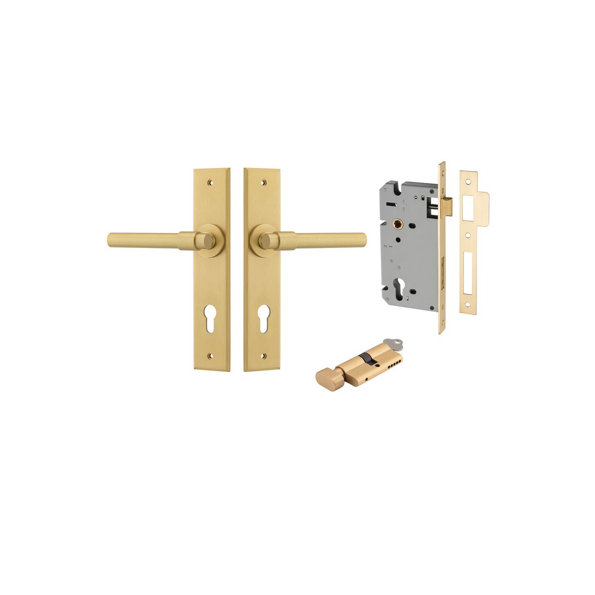16404KENTR60KT - Helsinki Lever - Chamfered Backplate Entrance Kit with High Security Lock - Brushed Gold PVD - Entrance