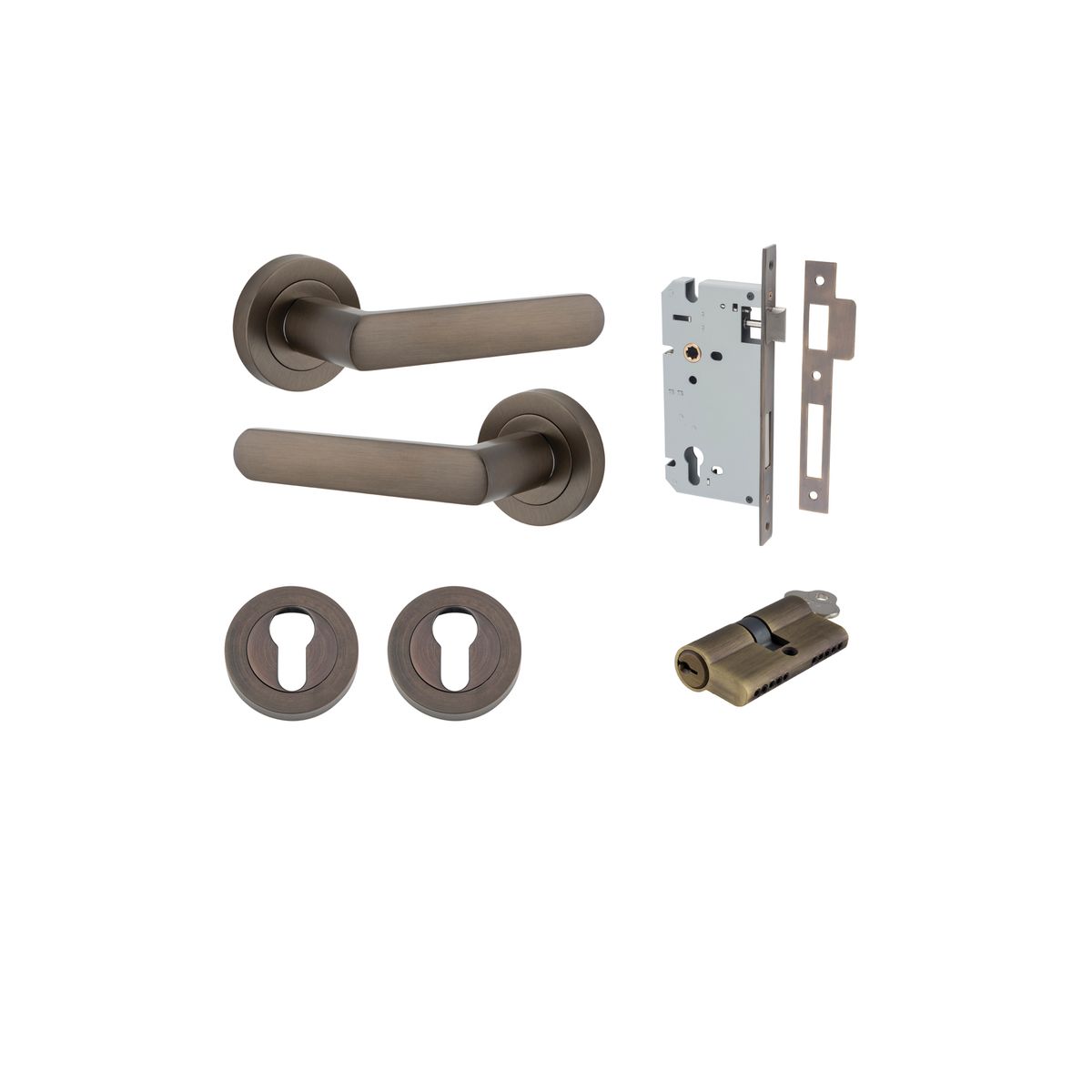 20771KENTR60KK - Osaka Lever - Round Rose Entrance Kit with Separate High Security Lock - Signature Brass - Entrance