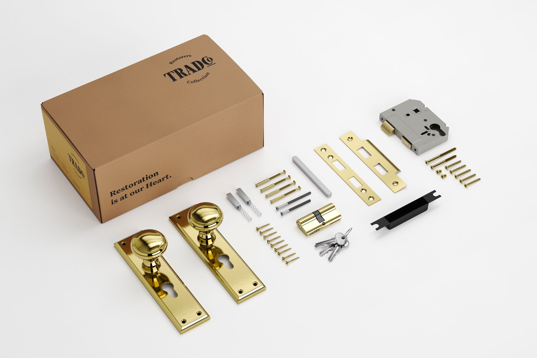 Milton Door Knob - Long Backplate Entrance Set with High Security Lock