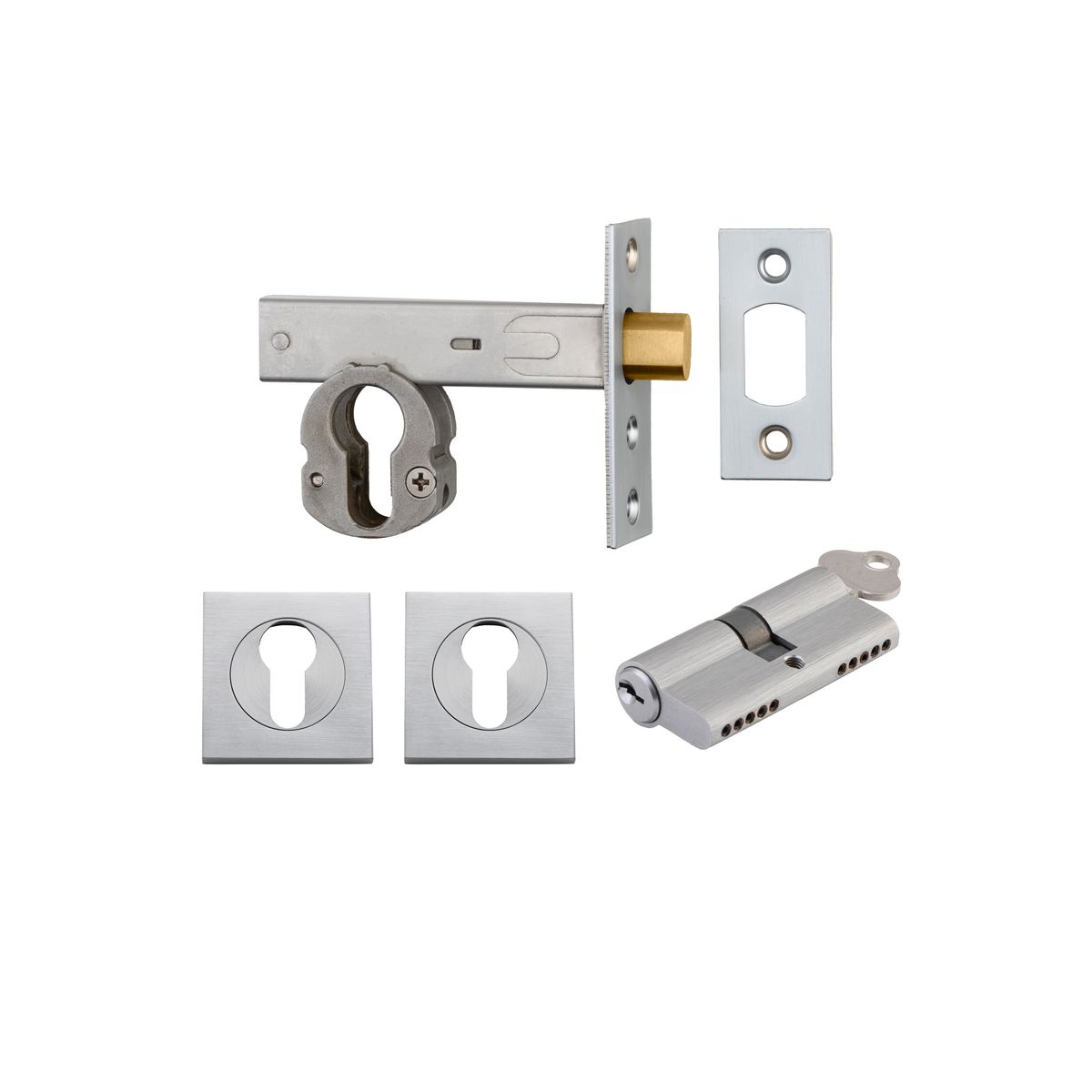22153K60KKES - Euro Mortice Deadbolt Kit - 60mm Backset with Square Euro Escutcheon Key/Key - Brushed Chrome - Entrance