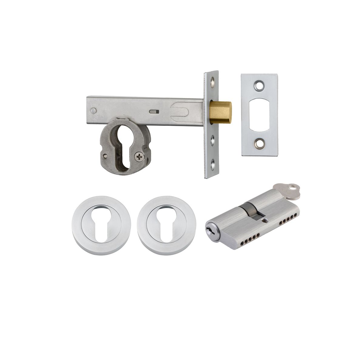 22553K70KKER - Euro Mortice Deadbolt Kit - 70mm Backset with Round Euro Escutcheon Key/Key - Brushed Chrome - Entrance