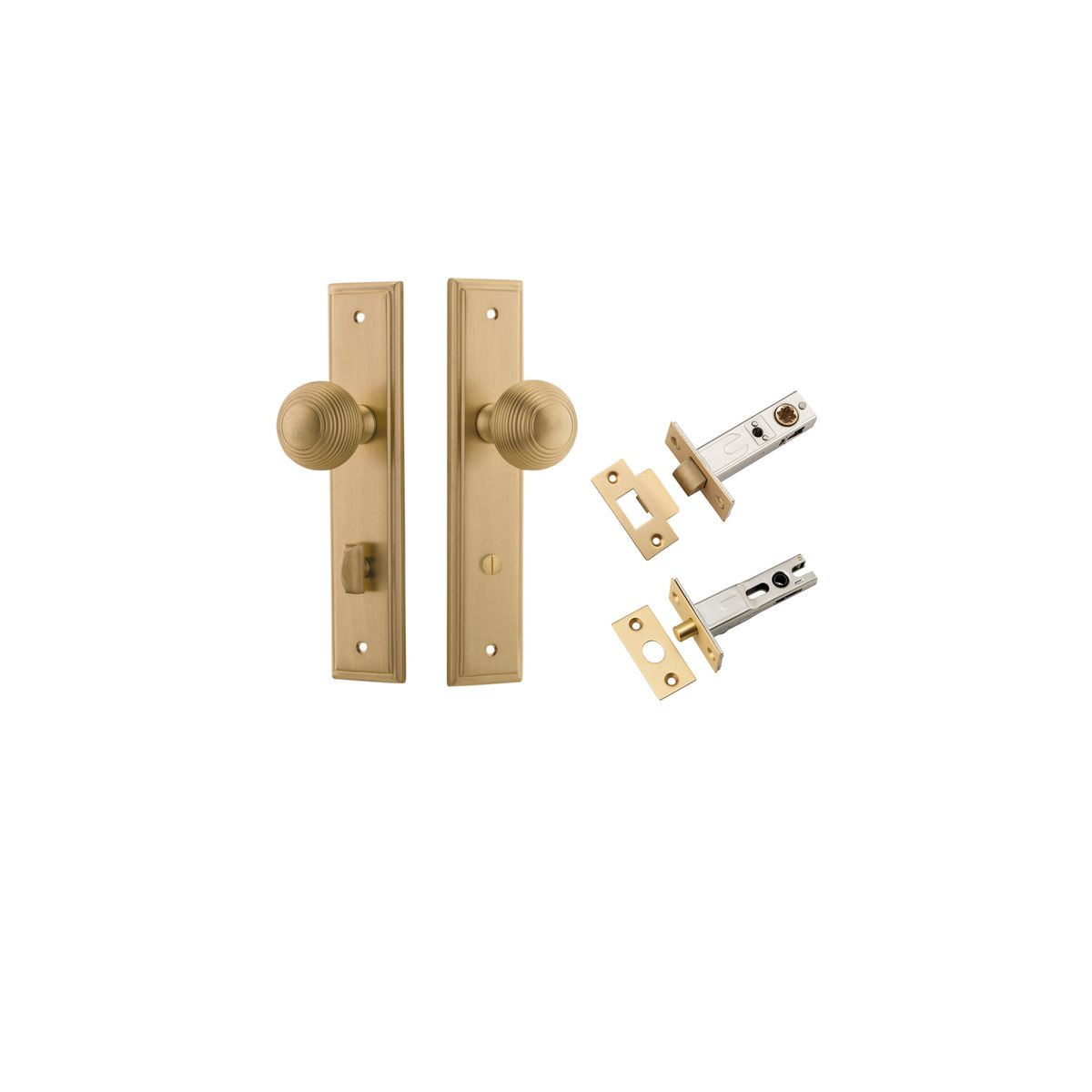 15342KPRIV60 - Guildford Knob - Stepped Backplate Privacy Kit with Privacy Turn - Brushed Brass - Privacy