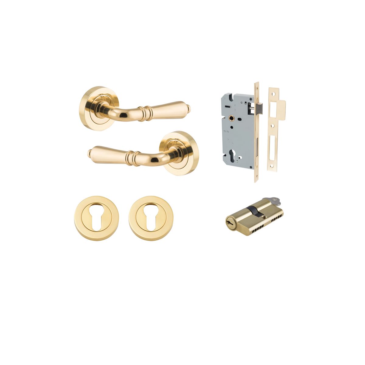 9200KENTR60KK - Sarlat Lever - Round Rose Entrance Kit with Separate High Security Lock - Polished Brass - Entrance