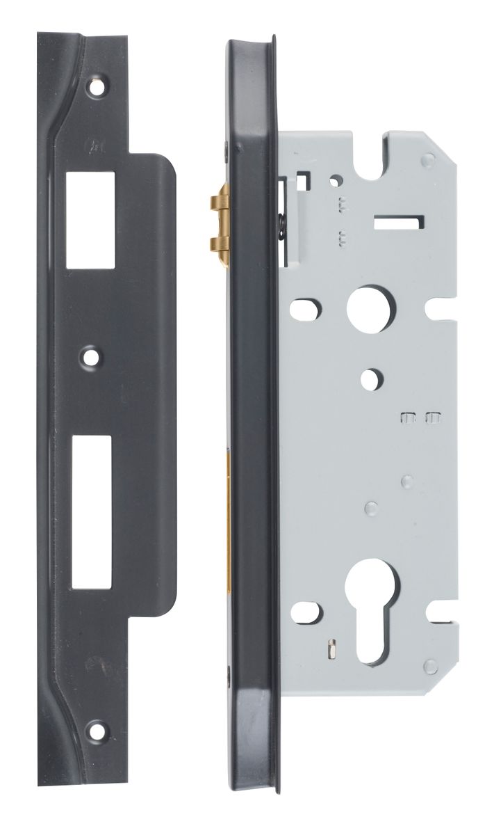 6072 - Rebated 85mm Euro Roller Mortice Locks - 45mm Backset - Matt Black