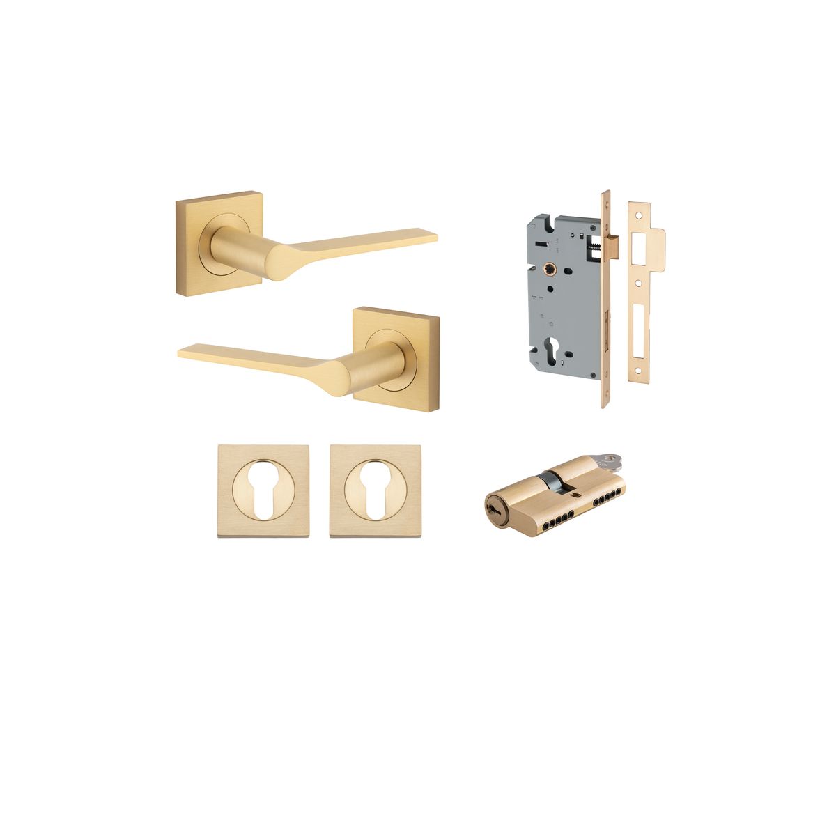 0466KENTR60KK - Como Lever - Square Rose Entrance Kit with High Security Lock - Brushed Brass - Entrance