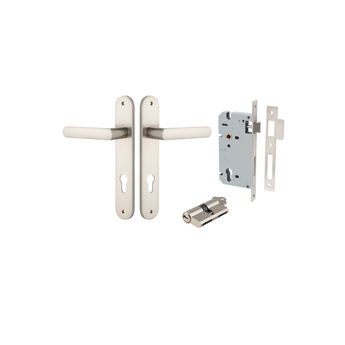 14864KENTR60KK - Osaka Lever - Oval Backplate Entrance Kit with High Security Lock - Satin Nickel - Entrance