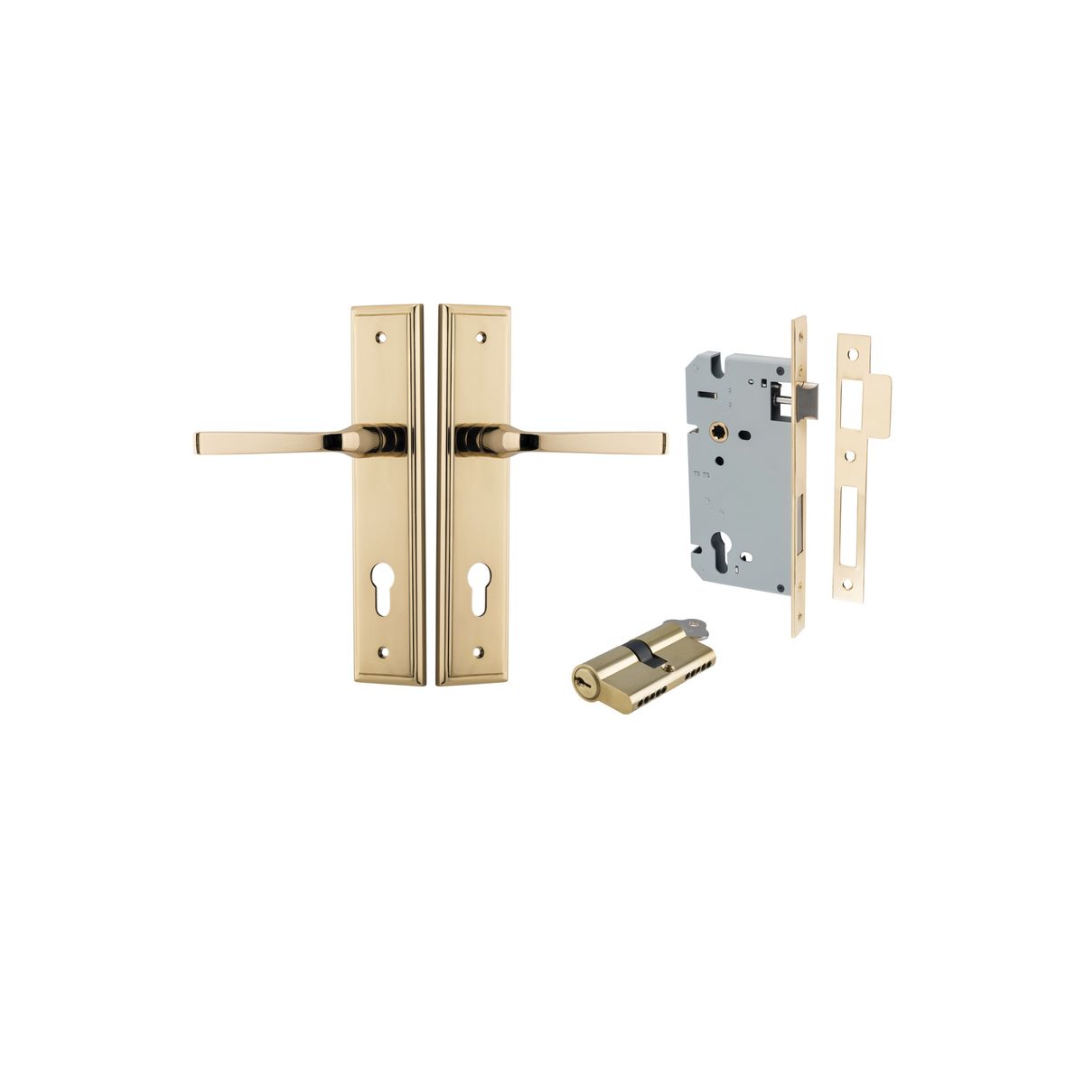 10244KENTR60KK - Annecy Lever - Stepped Backplate Entrance Kit with High Security Lock - Polished Brass - Entrance