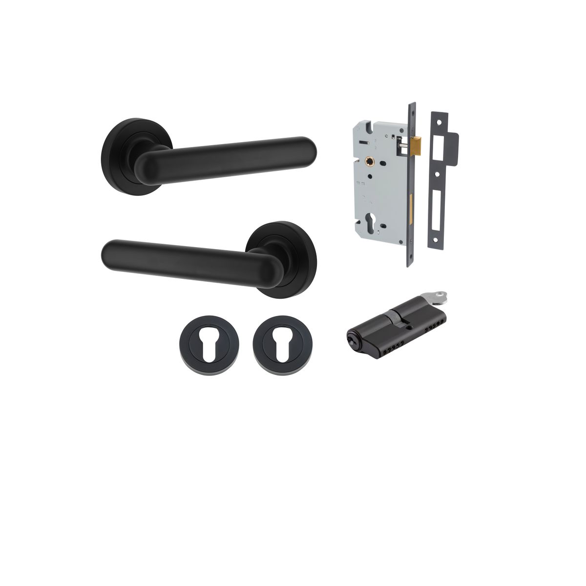 24003KENTR60KK - Puerto Lever - Round Rose Entrance Kit with Separate High Security Lock - Matt Black - Entrance
