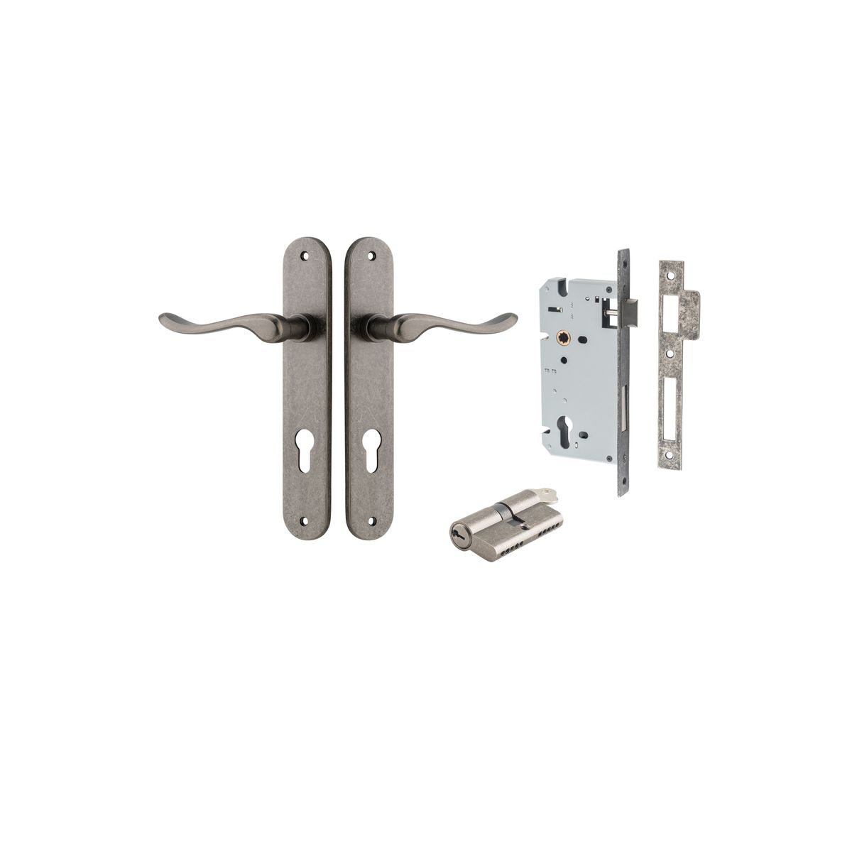 13924KENTR60KK - Stirling Lever - Oval Backplate Entrance Kit with High Security Lock - Distressed Nickel - Entrance