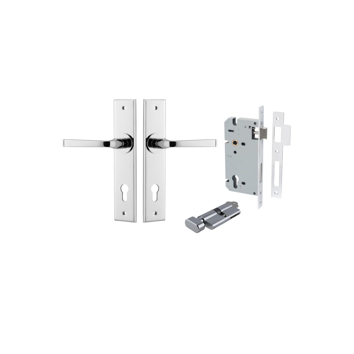 11788KENTR60KT - Annecy Lever - Chamfered Backplate Entrance Kit with High Security Lock - Polished Chrome - Entrance