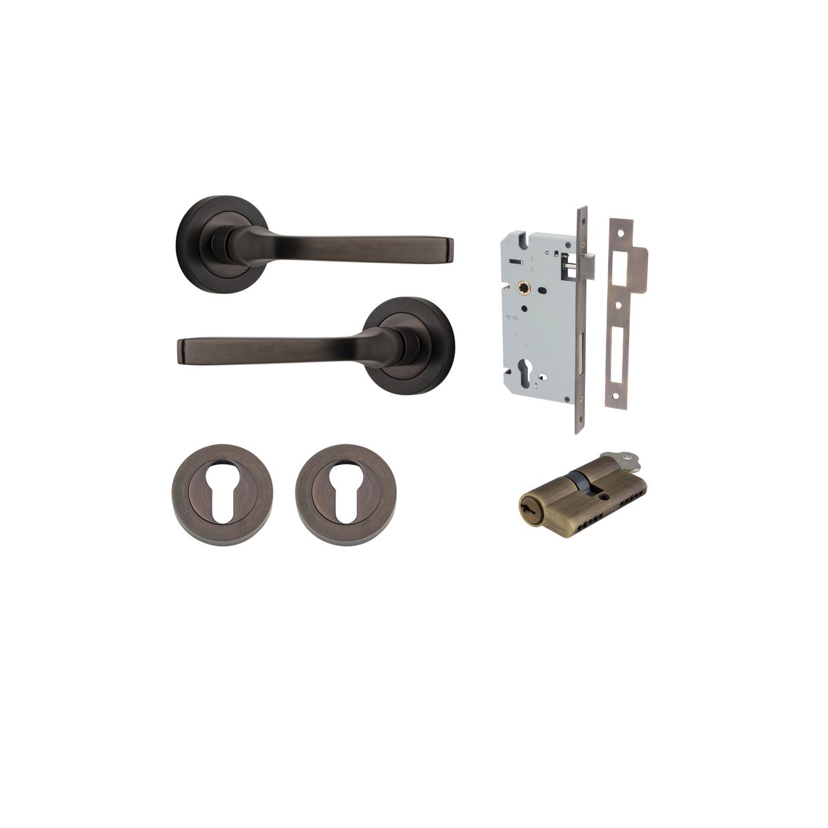 0321KENTR60KK - Annecy Lever - Round Rose Entrance Kit with Separate High Security Lock - Signature Brass - Entrance