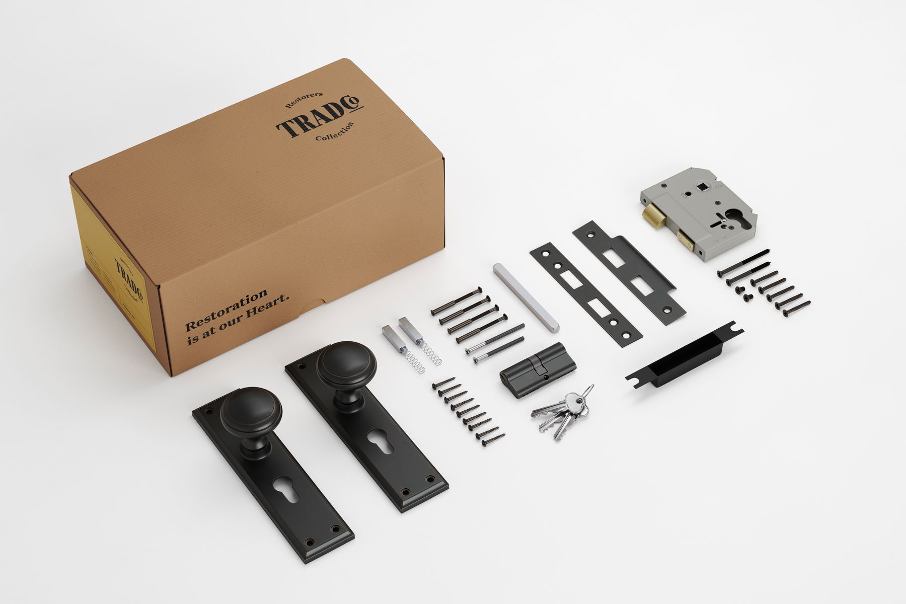 Milton Door Knob - Long Backplate Entrance Set with High Security Lock