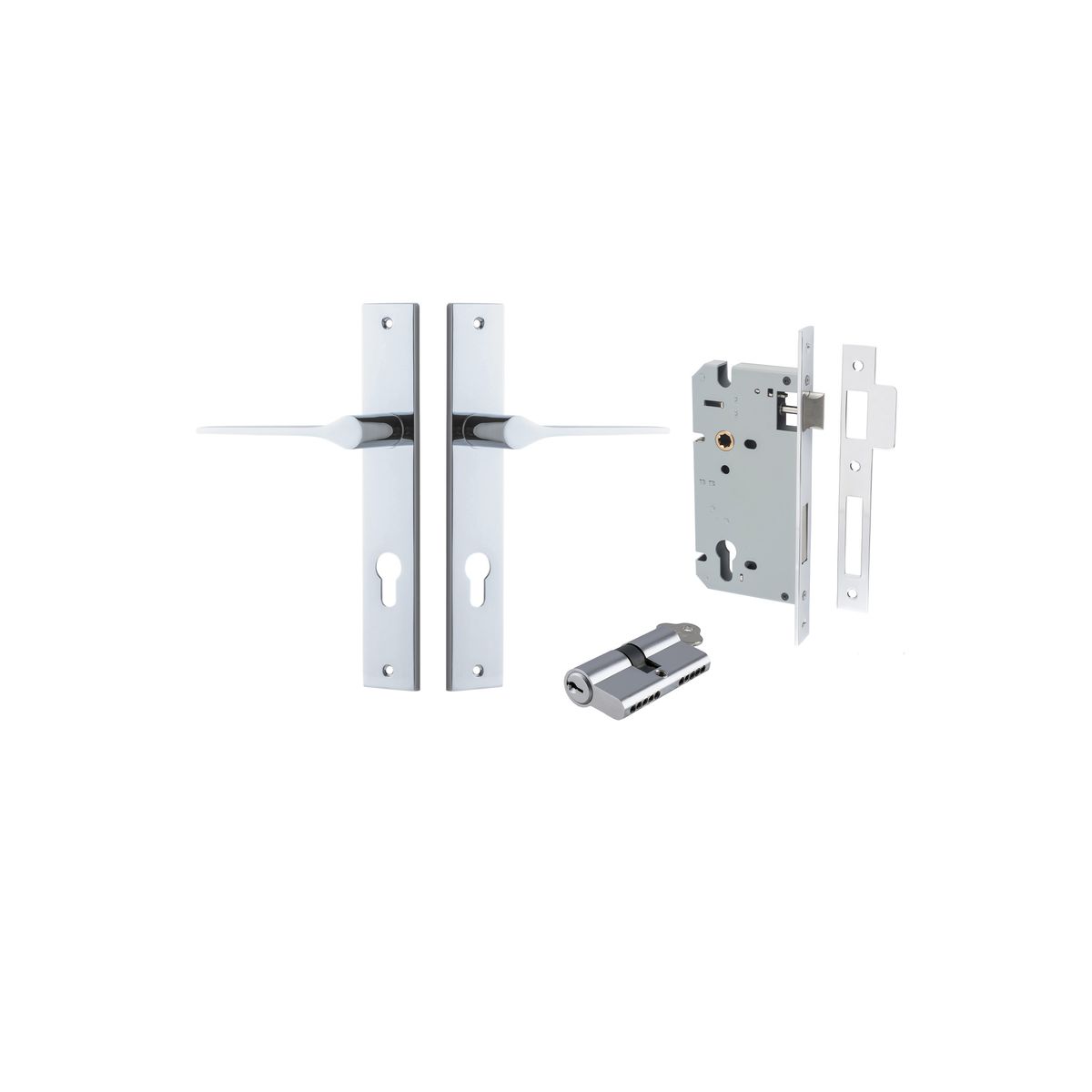 11754KENTR60KK - Como Lever - Rectangular Backplate Entrance Kit with High Security Lock - Polished Chrome - Entrance