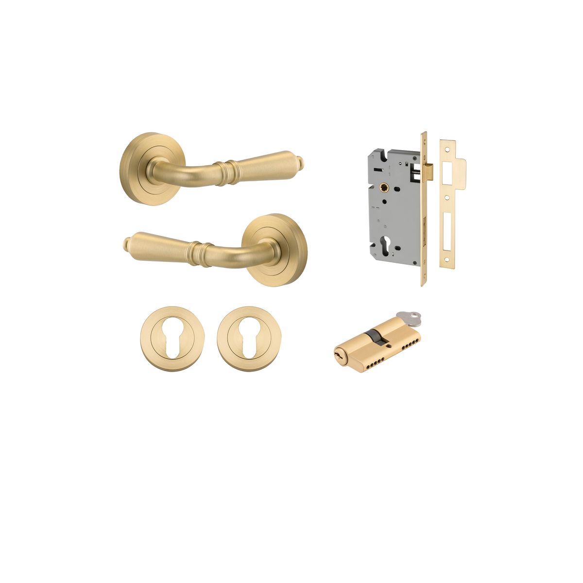 16260KENTR60KK - Sarlat Lever - Round Rose Entrance Kit with Separate High Security Lock - Brushed Gold PVD - Entrance