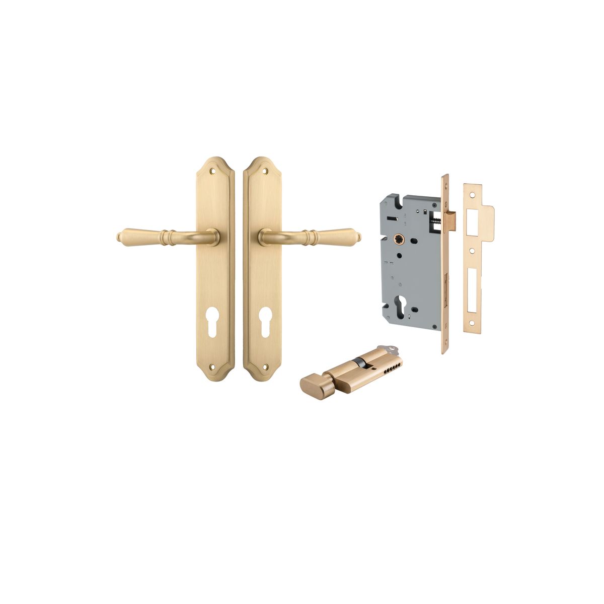 15212KENTR60KT - Sarlat Lever - Shouldered Backplate Entrance Kit with High Security Lock - Brushed Brass - Entrance