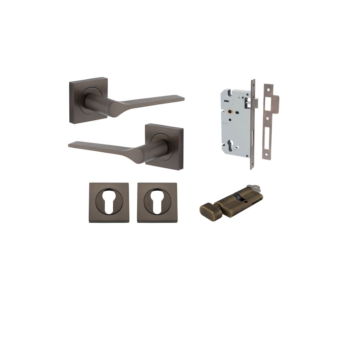 0431KENTR60KT - Como Lever - Square Rose Entrance Kit with High Security Lock - Signature Brass - Entrance