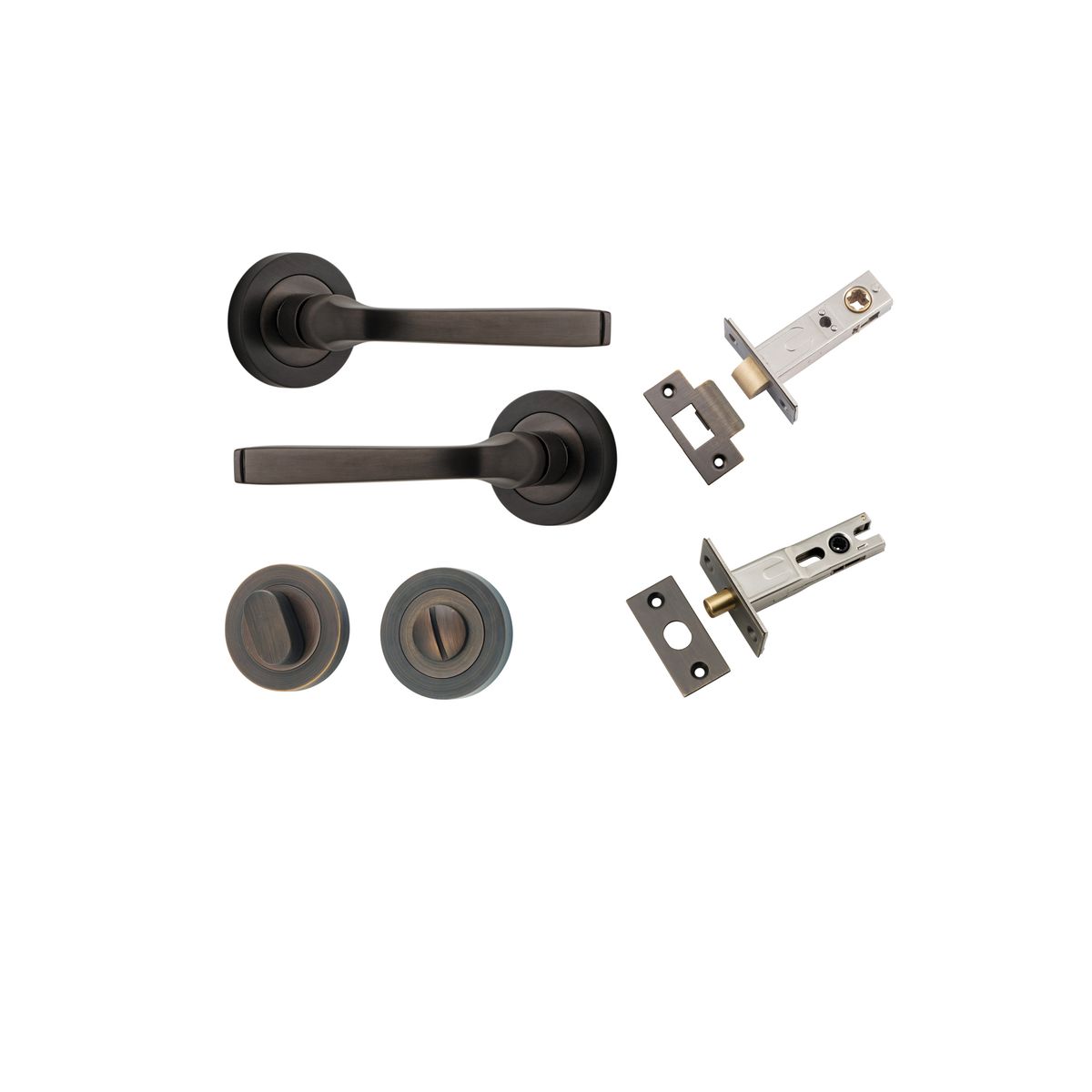 0321KPRIV60 - Annecy Lever - Round Rose Privacy Kit with Separate Privacy Turn - Signature Brass - Privacy