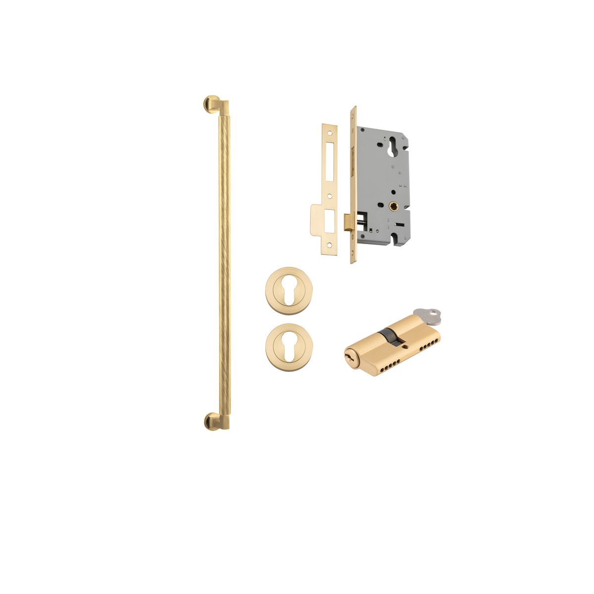 17156KENTR60KK - Brunswick Pull Handle - 600mm Entrance Kit with Separate High Security Lock - Brushed Gold PVD - Entrance