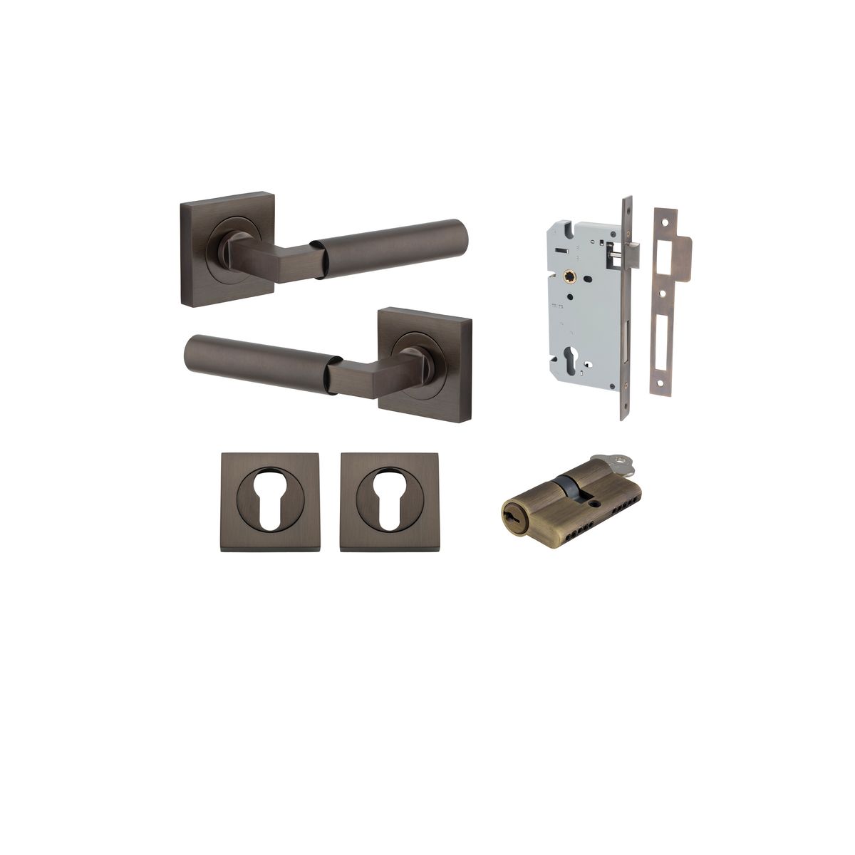 0411KENTR60KK - Berlin Lever - Square Rose Entrance Kit with High Security Lock - Signature Brass - Entrance