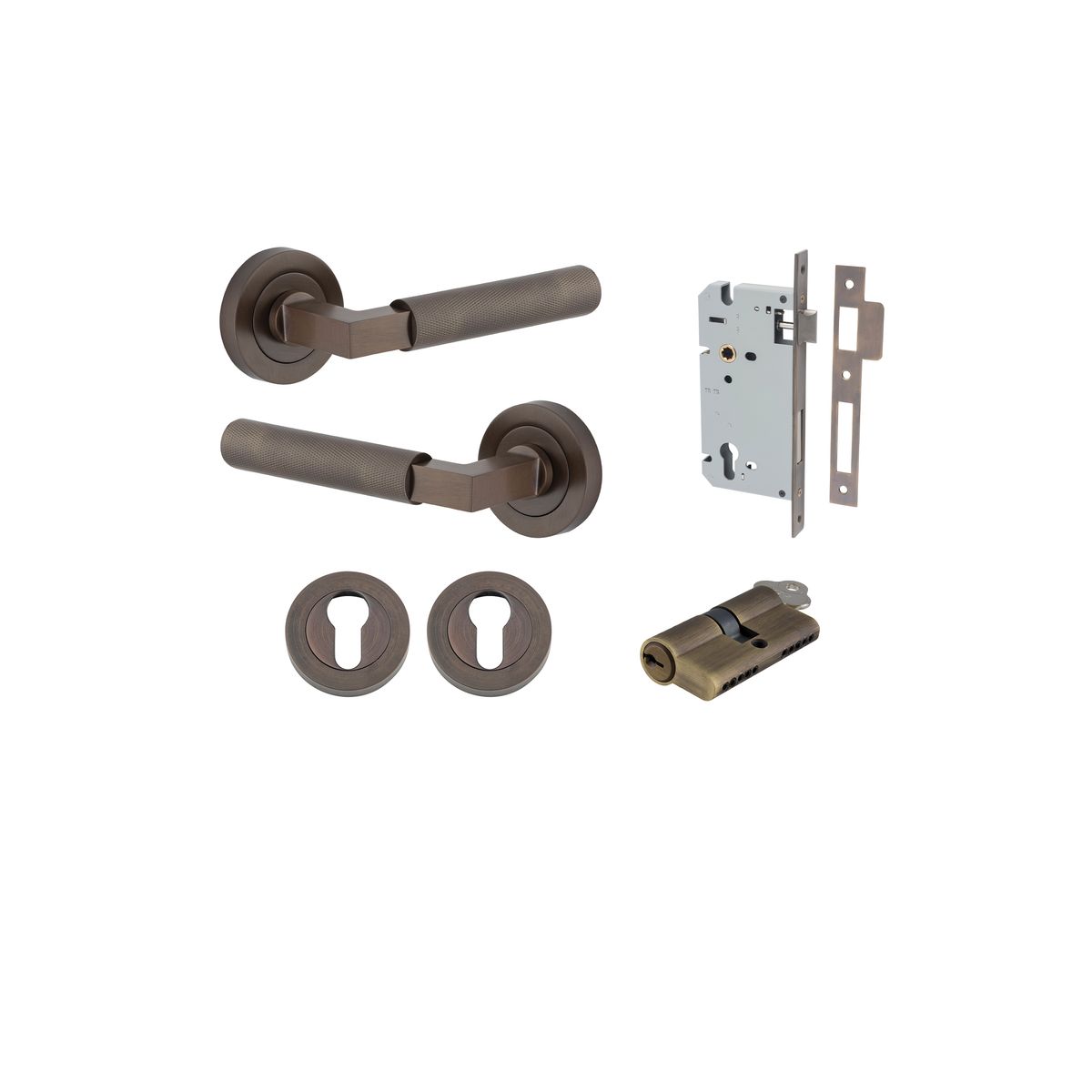 0351KENTR60KK - Brunswick Lever - Round Rose Entrance Kit with High Security Lock - Signature Brass - Entrance