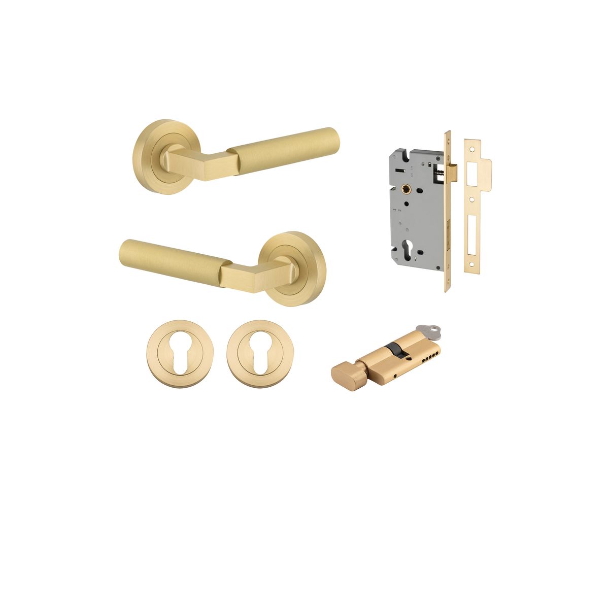 16272KENTR60KT - Berlin Lever - Round Rose Entrance Kit with High Security Lock - Brushed Gold PVD - Entrance