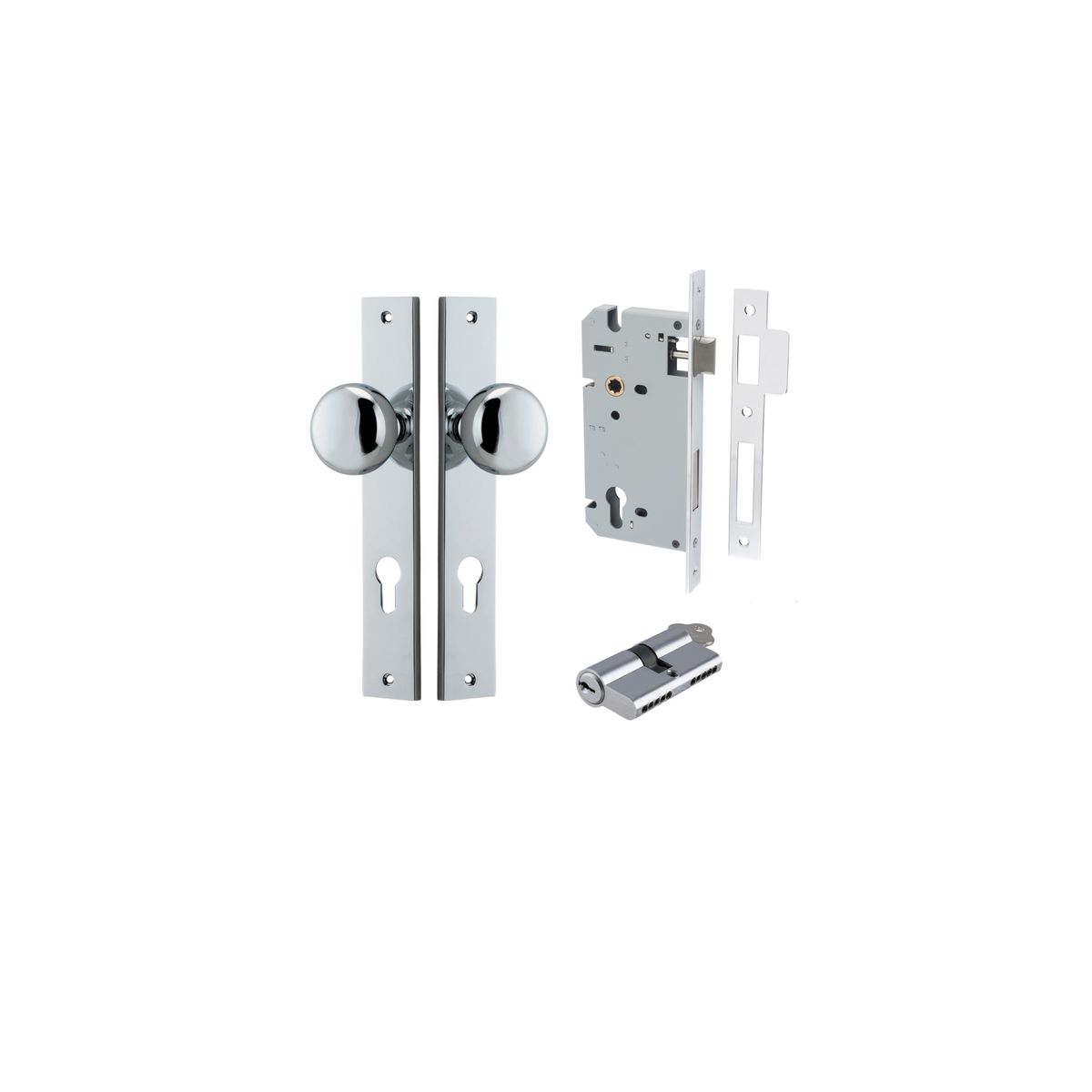 11822KENTR60KK - Cambridge Knob - Rectangular Backplate Entrance Kit with High Security Lock - Polished Chrome - Entrance