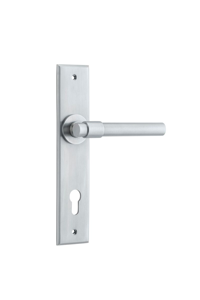 12404E85 - Helsinki Lever - Chamfered Backplate - Brushed Chrome - Entrance