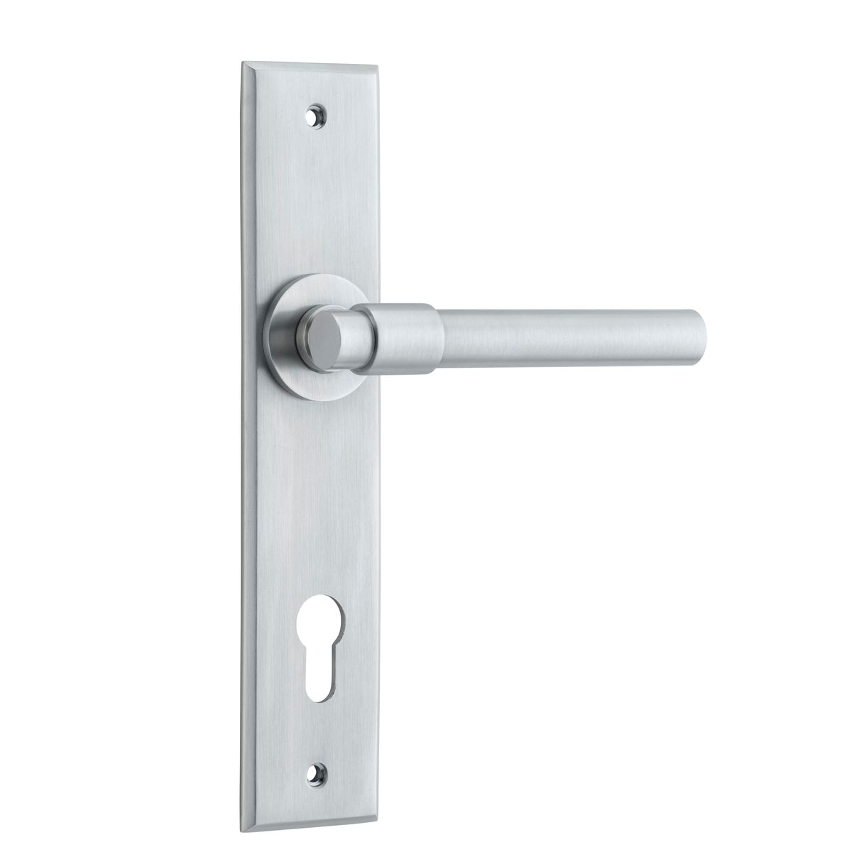 12404E85 - Helsinki Lever - Chamfered Backplate - Brushed Chrome - Entrance