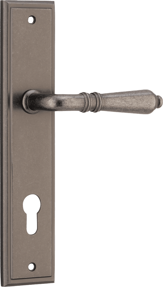 13736E85 - Sarlat Lever - Stepped Backplate - Distressed Nickel - Entrance