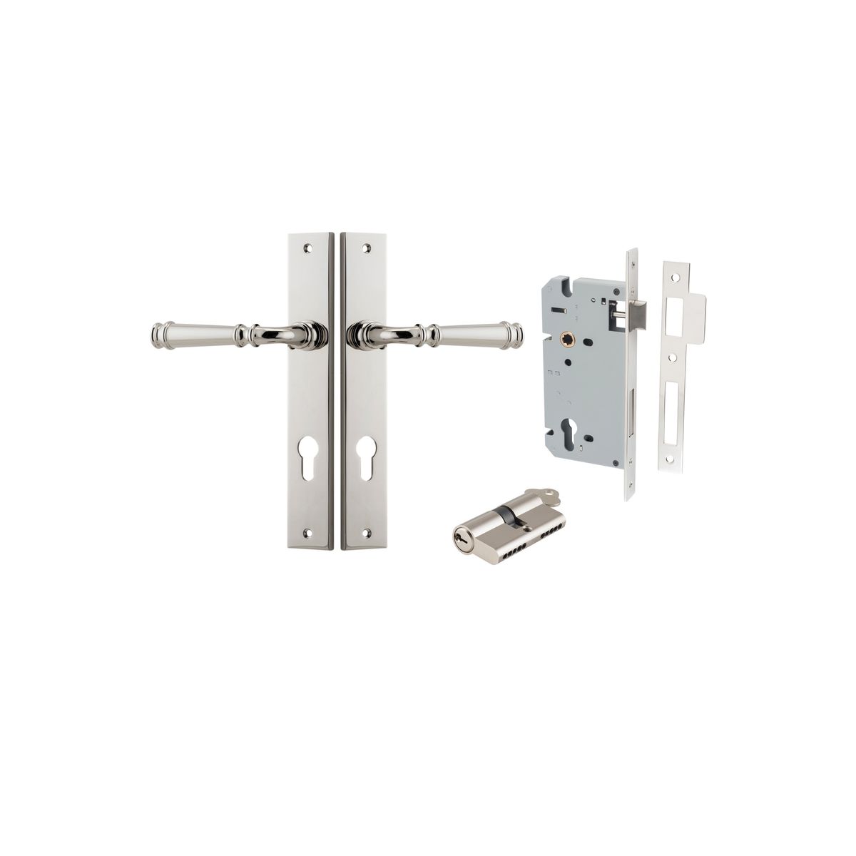 14206KENTR60KK - Verona Lever - Rectangular Backplate Entrance Kit with High Security Lock - Polished Nickel - Entrance