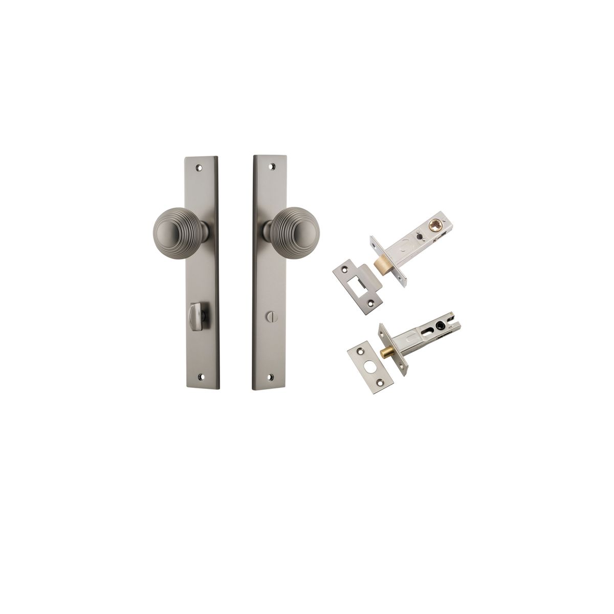 14824KPRIV60 - Guildford Knob - Rectangular Backplate Privacy Kit with Privacy Turn - Satin Nickel - Privacy