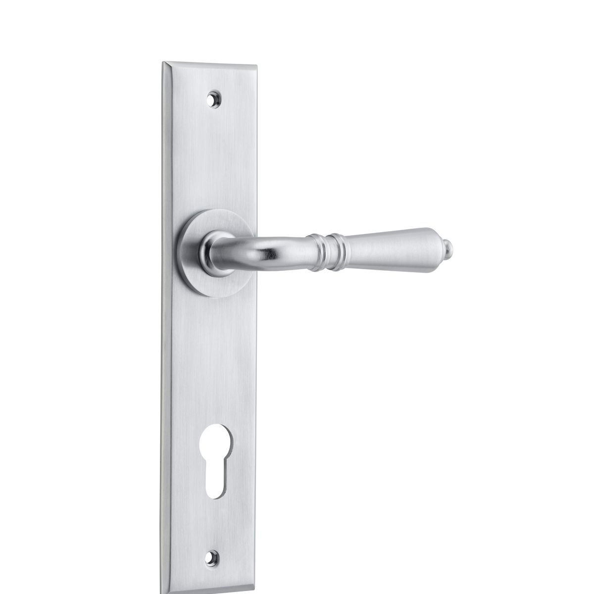 12280E85 - Sarlat Lever - Chamfered Backplate - Brushed Chrome - Entrance