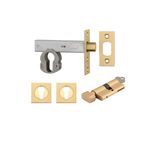 22555K70KTES - Euro Mortice Deadbolt Kit - 70mm Backset with Square Euro Escutcheon Key/Thumb - Brushed Brass - Entrance