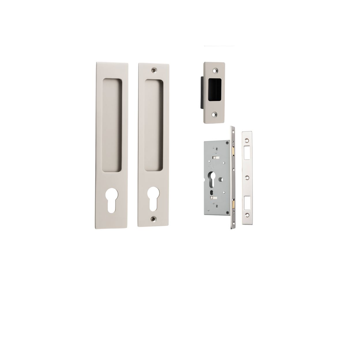 21419E - Rectangular Sliding Door Pull Entrance Kit with High Security Lock - Satin Nickel - Entrance