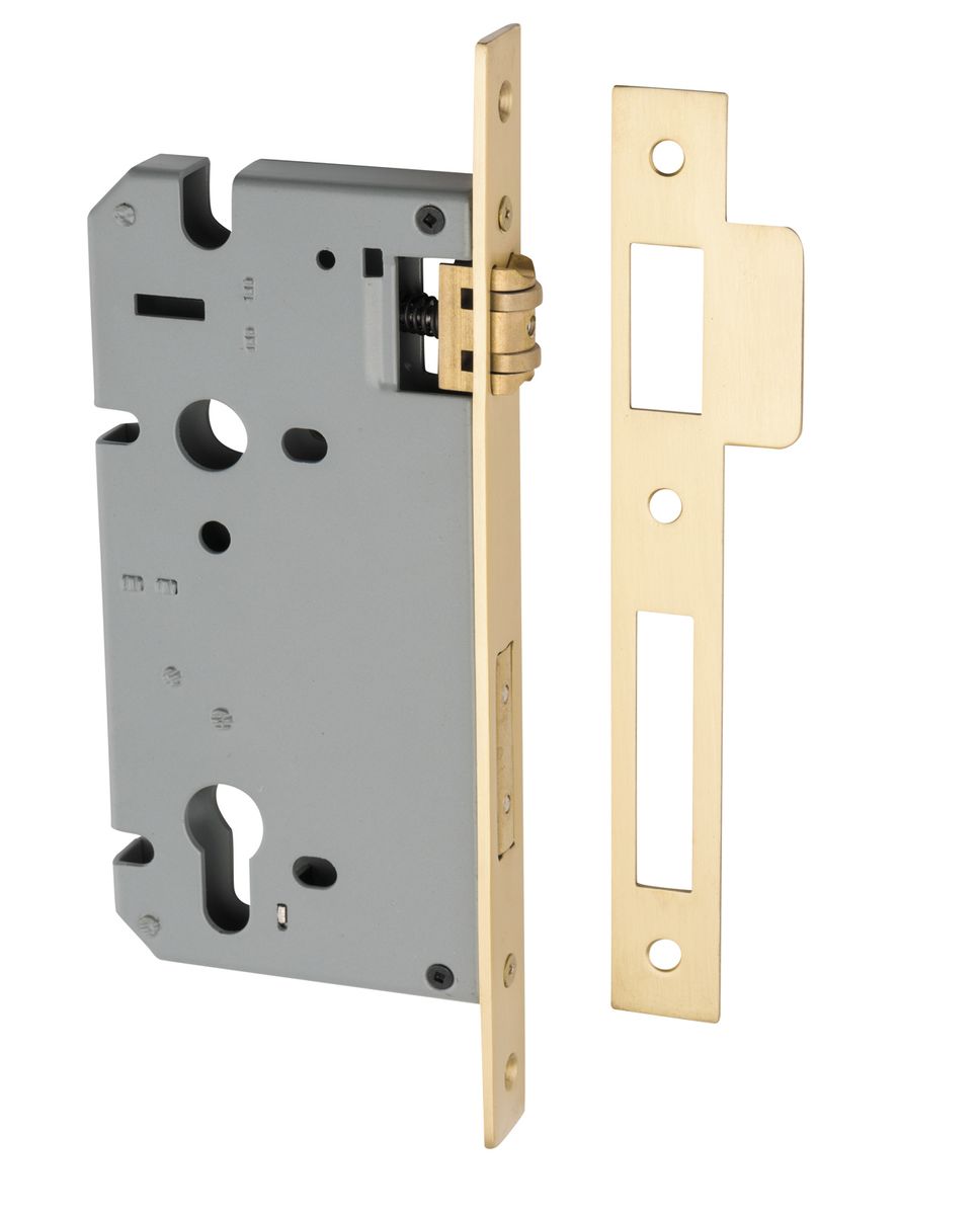 17166 - 85mm Euro Roller Mortice Lock - 60mm Backset - Brushed Gold PVD