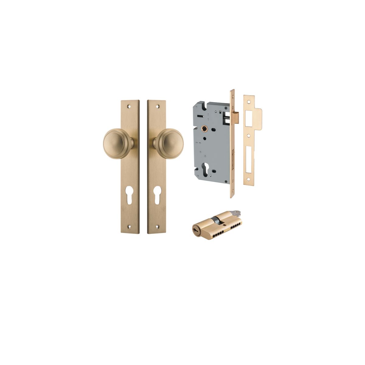 15320KENTR60KK - Paddington Knob - Rectangular Backplate Entrance Kit with High Security Lock - Brushed Brass - Entrance