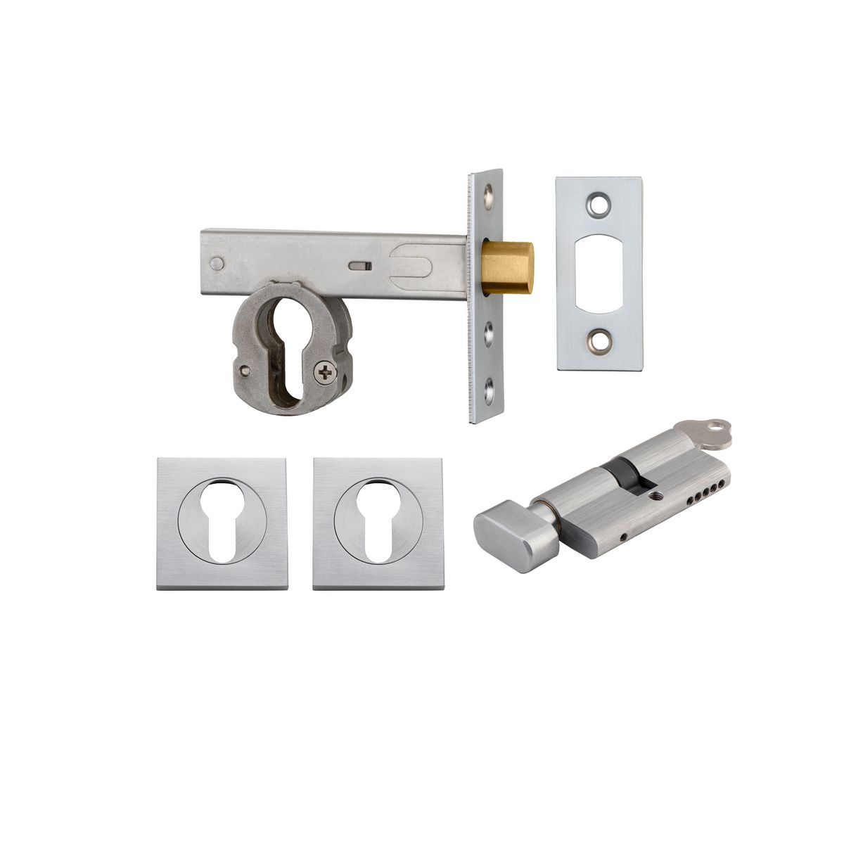 22153K60KTES - Euro Mortice Deadbolt Kit - 60mm Backset with Square Euro Escutcheon Key/Thumb - Brushed Chrome - Entrance