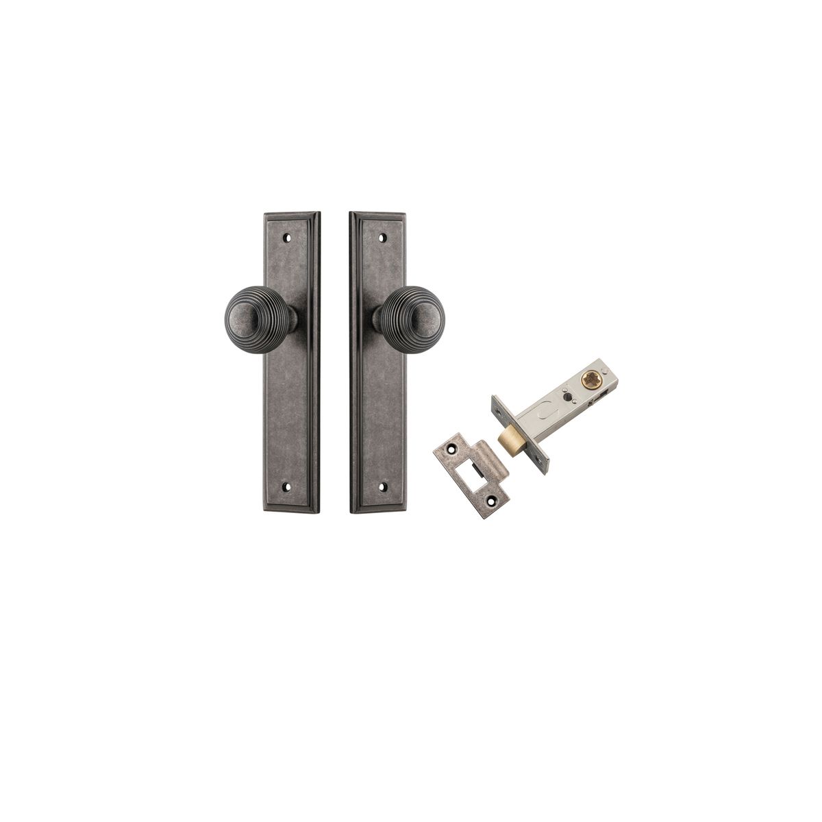 13842KPASS60 - Guildford Knob - Stepped Backplate Passage Kit - Distressed Nickel - Passage
