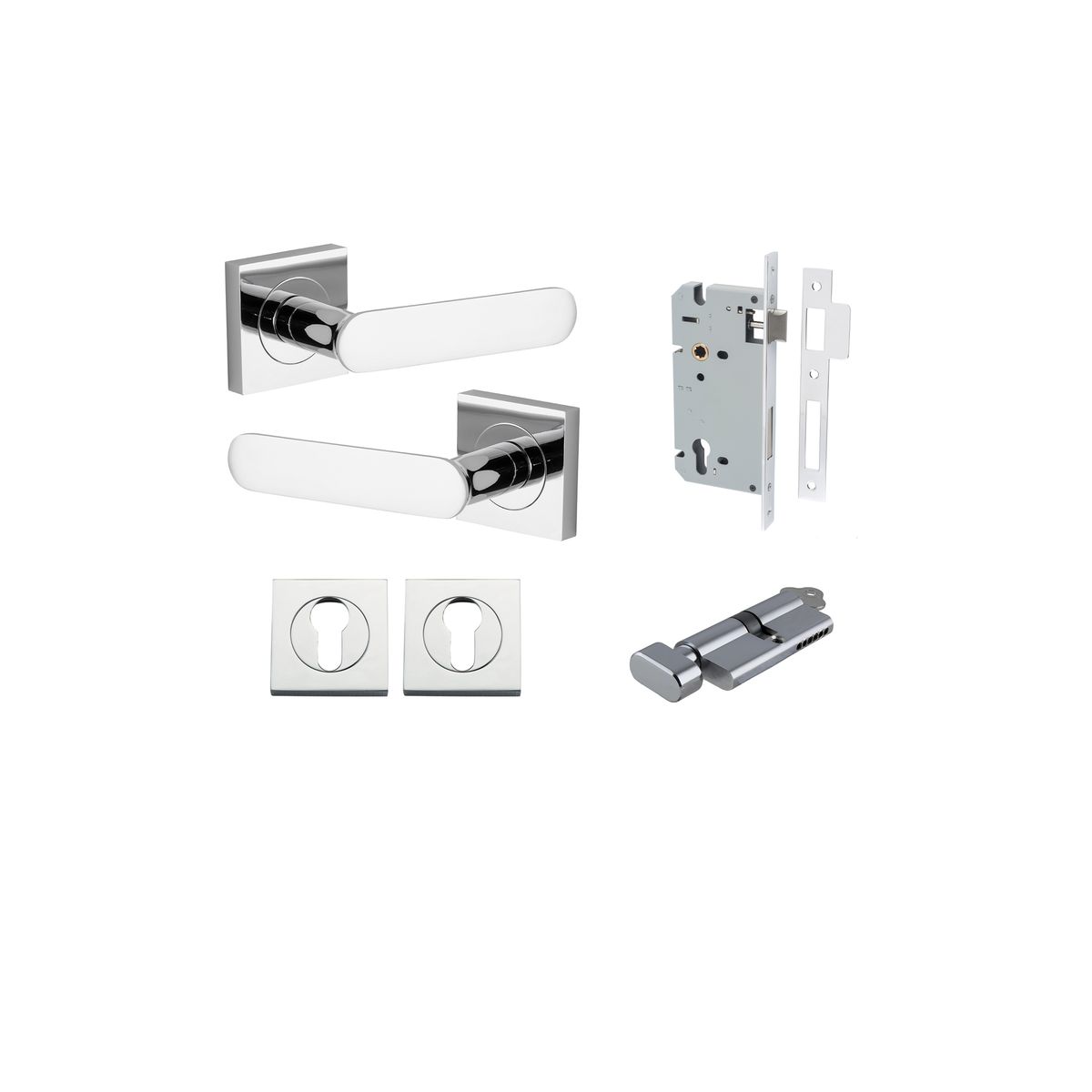 0404KENTR60KT - Bronte Lever - Square Rose Entrance Kit with High Security Lock - Polished Chrome - Entrance
