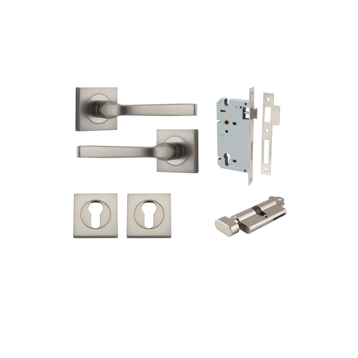 0399KENTR60KT - Annecy Lever - Square Rose Entrance Kit with Separate High Security Lock - Satin Nickel - Entrance