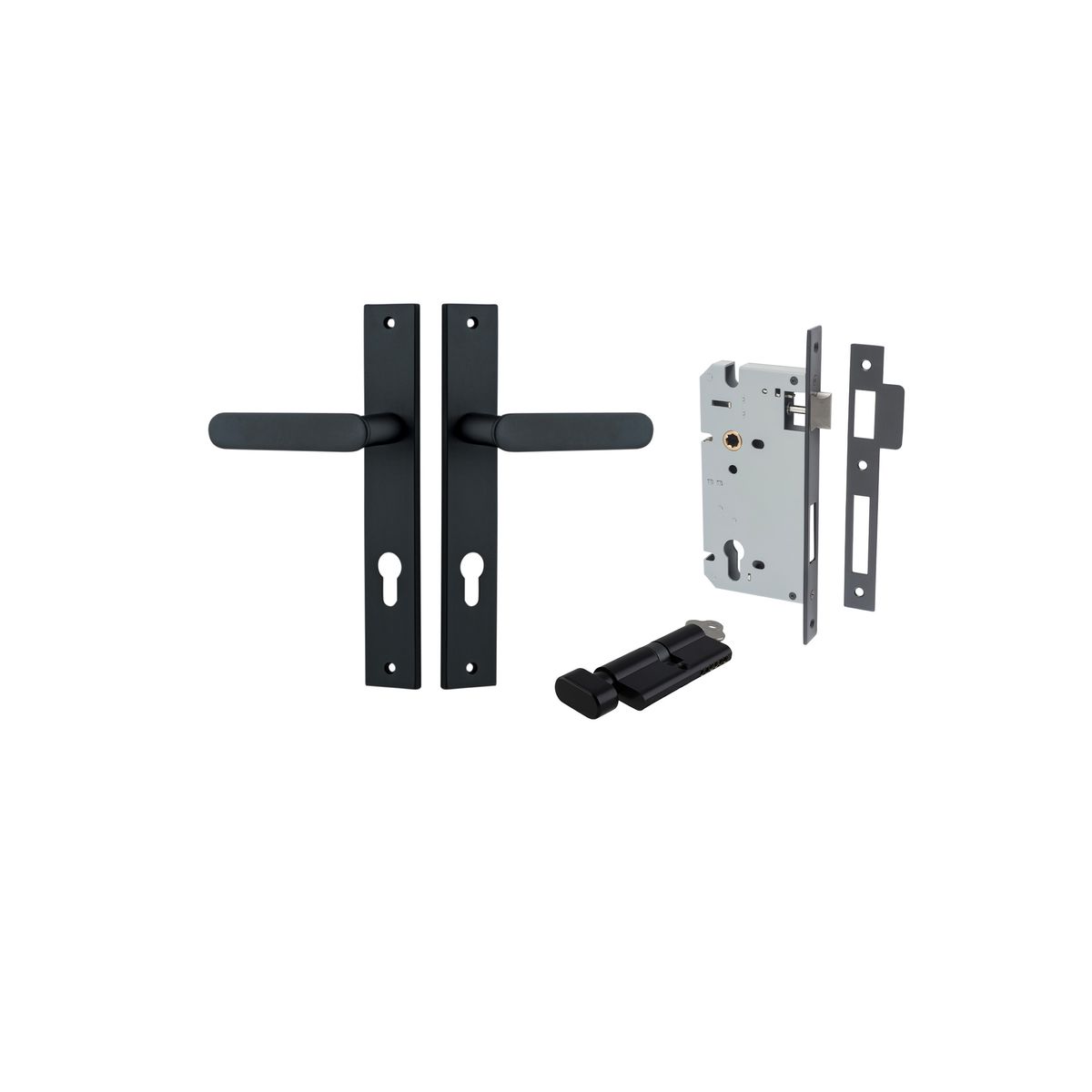 12748KENTR60KT - Bronte Lever - Rectangular Backplate Entrance Kit with High Security Lock - Matt Black - Entrance