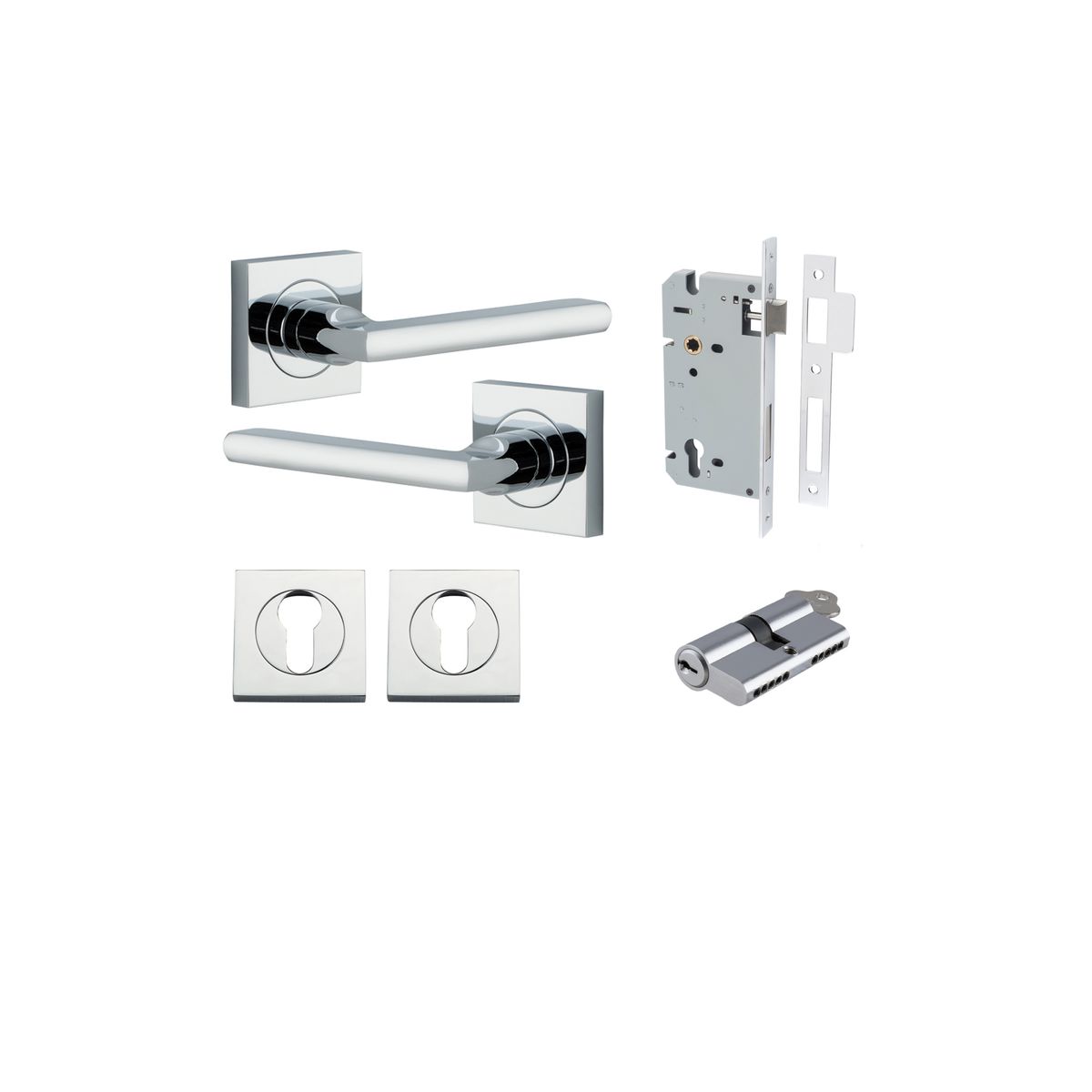 0274KENTR60KK - Baltimore Lever - Square Rose Entrance Kit with Separate High Security Lock - Polished Chrome - Entrance