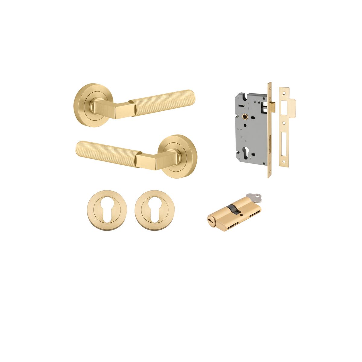 16261KENTR60KK - Brunswick Lever - Round Rose Entrance Kit with High Security Lock - Brushed Gold PVD - Entrance