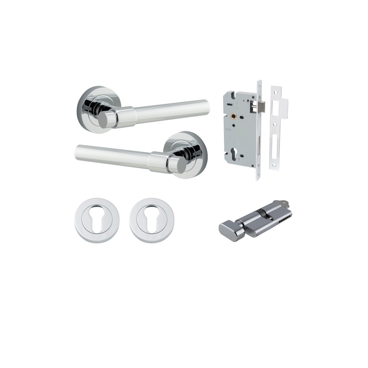 20624KENTR60KT - Helsinki Lever - Round Rose Entrance Kit with Separate High Security Lock - Polished Chrome - Entrance
