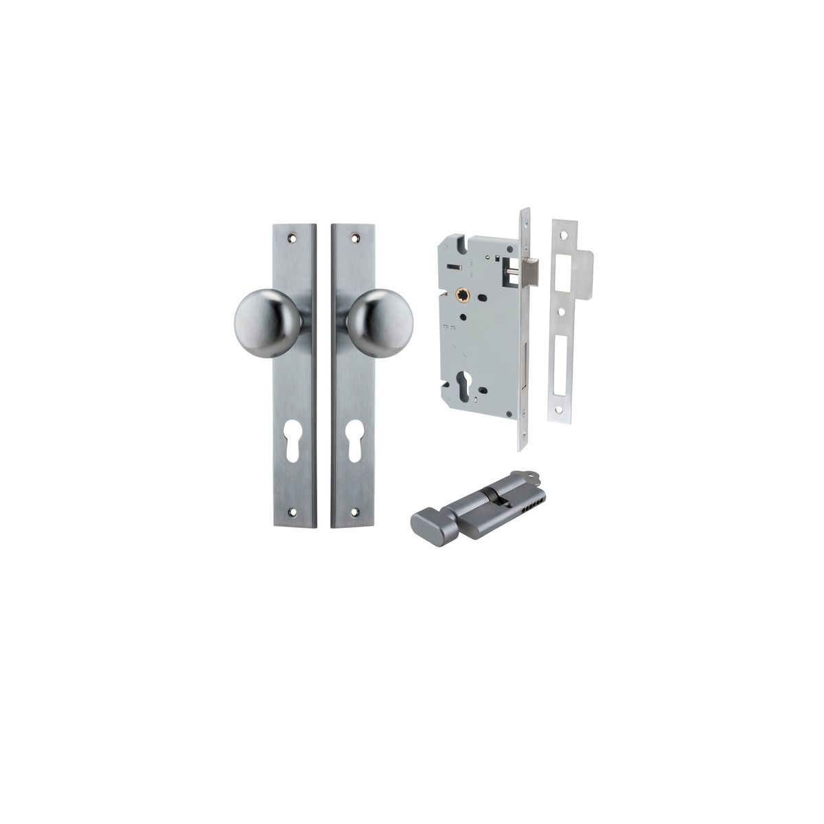 12322KENTR60KT - Cambridge Knob - Rectangular Backplate Entrance Kit with High Security Lock - Brushed Chrome - Entrance