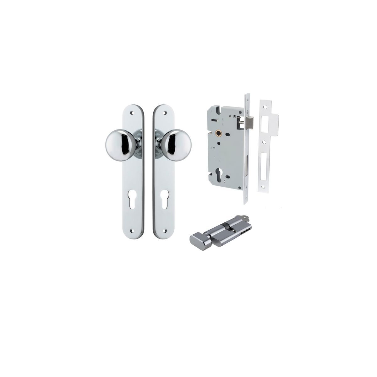 11834KENTR60KT - Cambridge Knob - Oval Backplate Entrance Kit with High Security Lock - Polished Chrome - Entrance