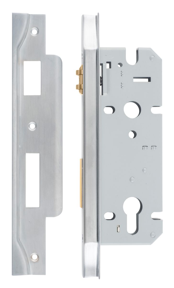 6064 - Rebated 85mm Euro Roller Mortice Locks - 45mm Backset - Brushed Chrome