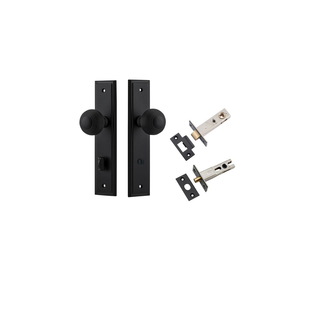 12842KPRIV60 - Guildford Knob - Stepped Backplate Privacy Kit with Privacy Turn - Matt Black - Privacy