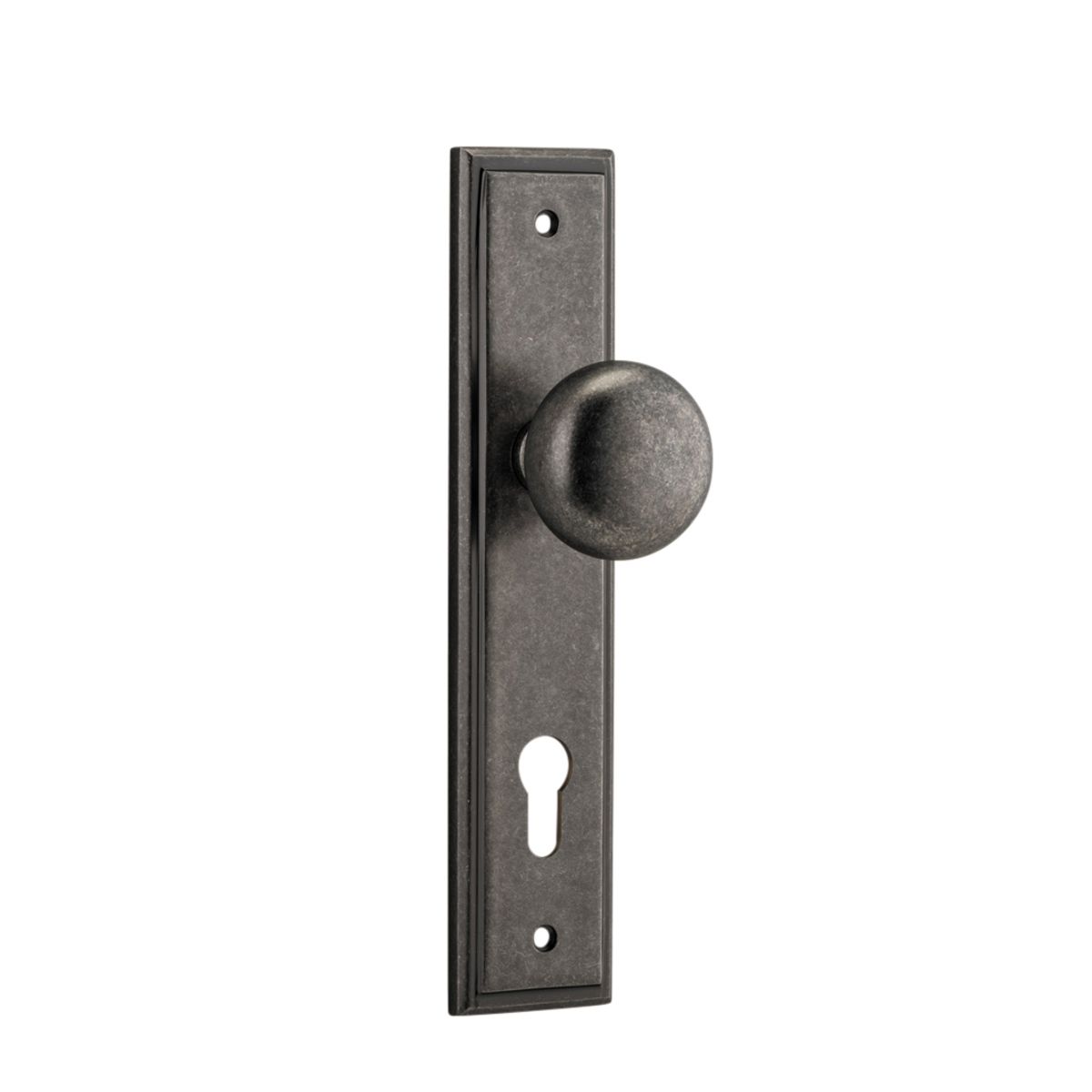 13840E85 - Cambridge Knob - Stepped Backplate - Distressed Nickel - Entrance